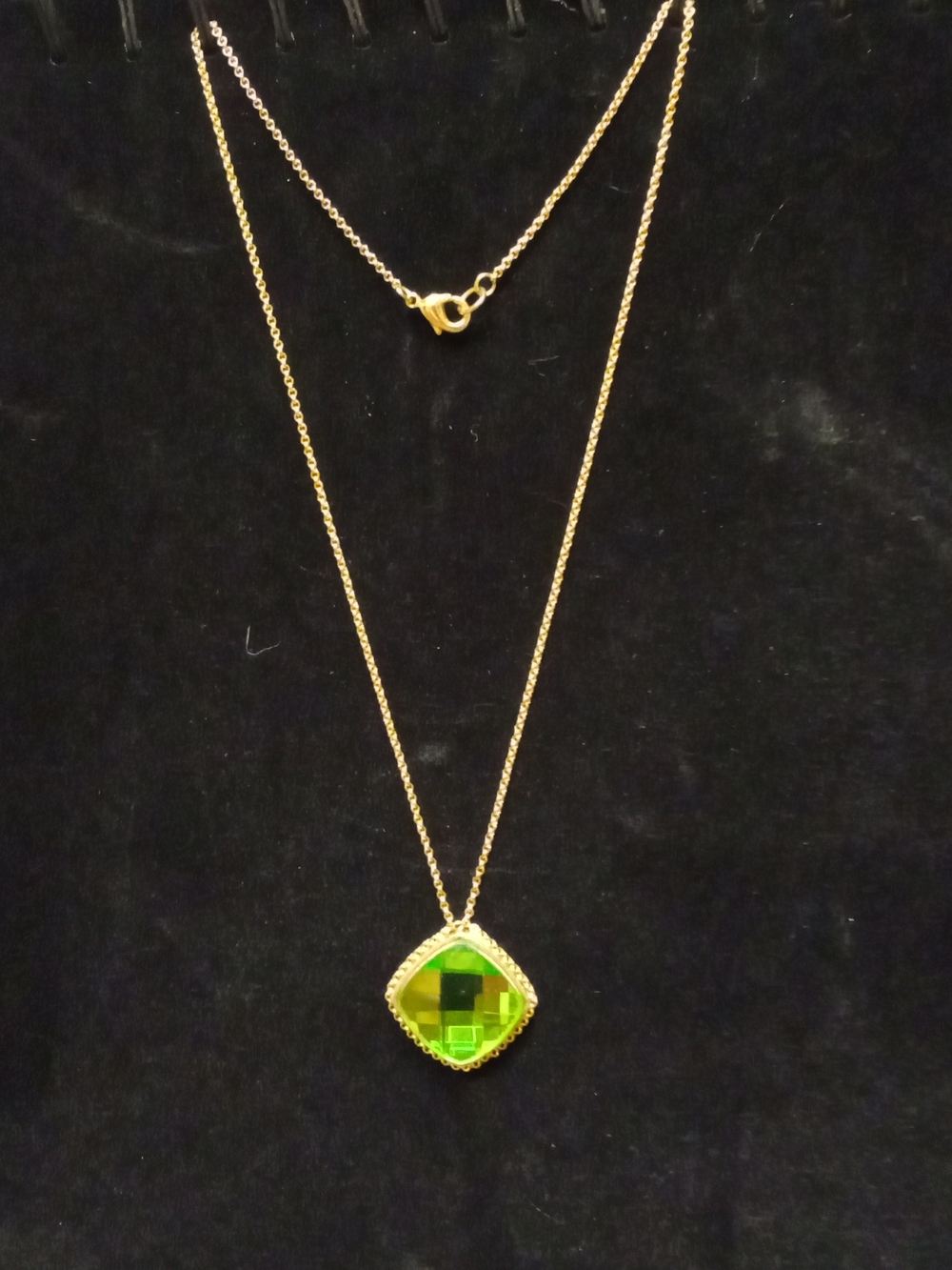 Genuine Faceted Square Shaped Peridot Pendant Necklace